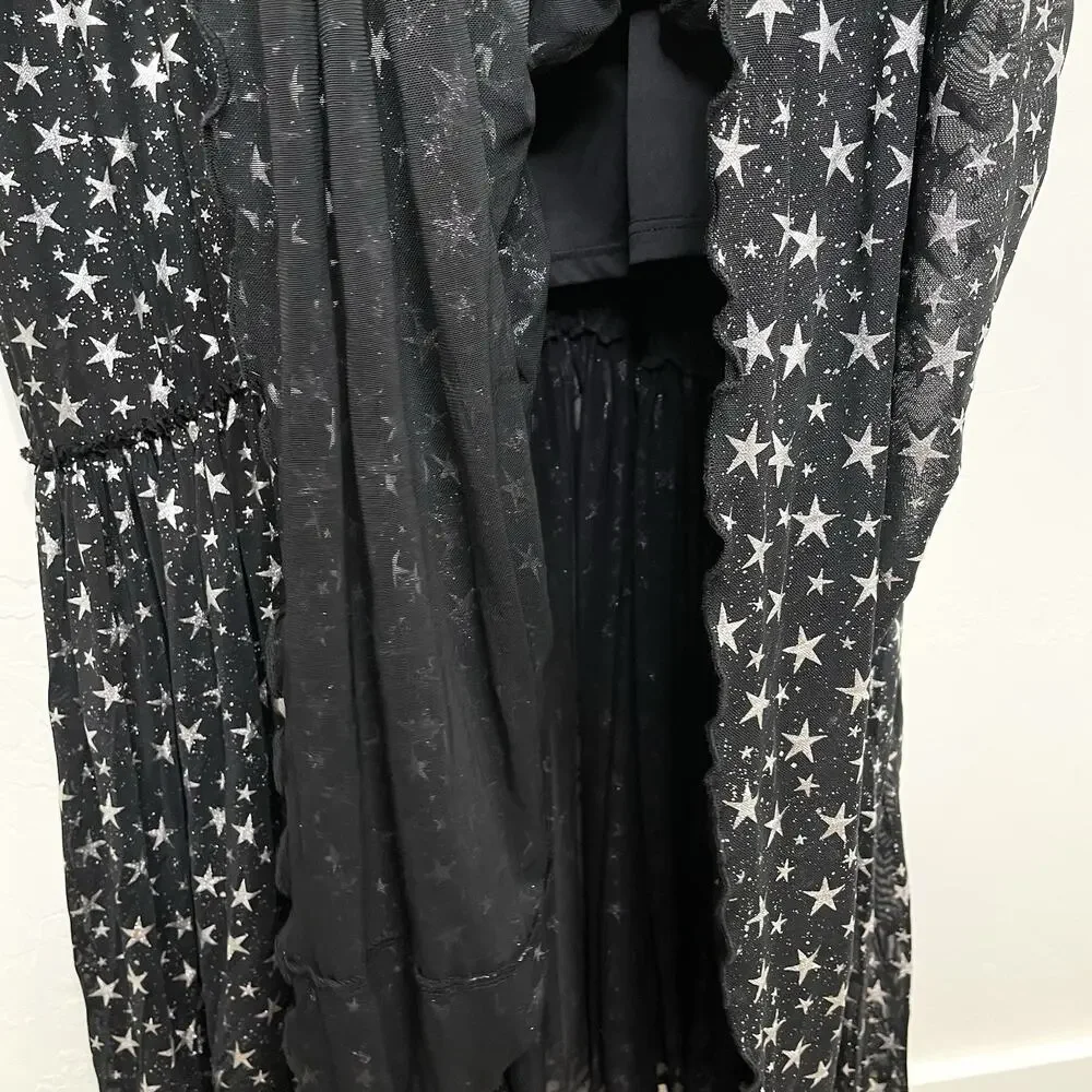Cosmic Aura Star Silver Foil Mesh Tiered Maxi Dress Womens Plus 4X Whimsigoth 4 - Picture 11 of 11